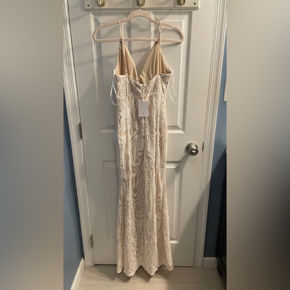 Lulus Destined for Romance Beige and White Sequin Maxi Dress - Picture 5 of 8